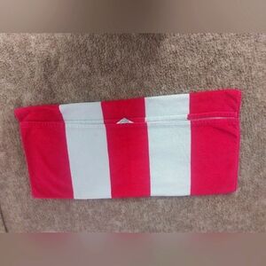 Beach Towel Striped "Sun Squad".  Color: Pink and White